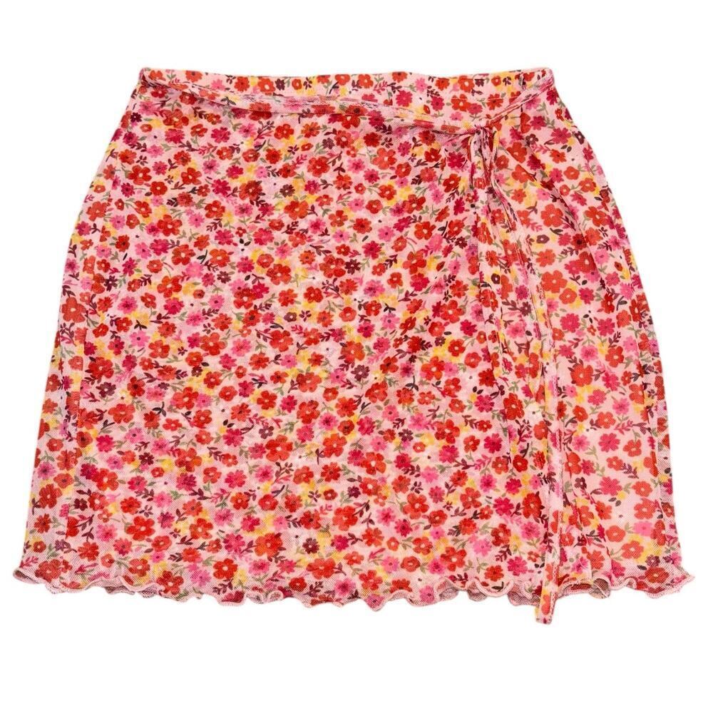 Pink Floral Y2K Mini Wrap Skirt Women’s XS Preppy Coquette Balletcore Soft Girl